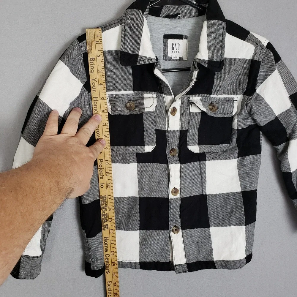 GAP Kids Size M Buffalo Check Button Up Shirt Black White‎ Fall Plaid Lumberjack